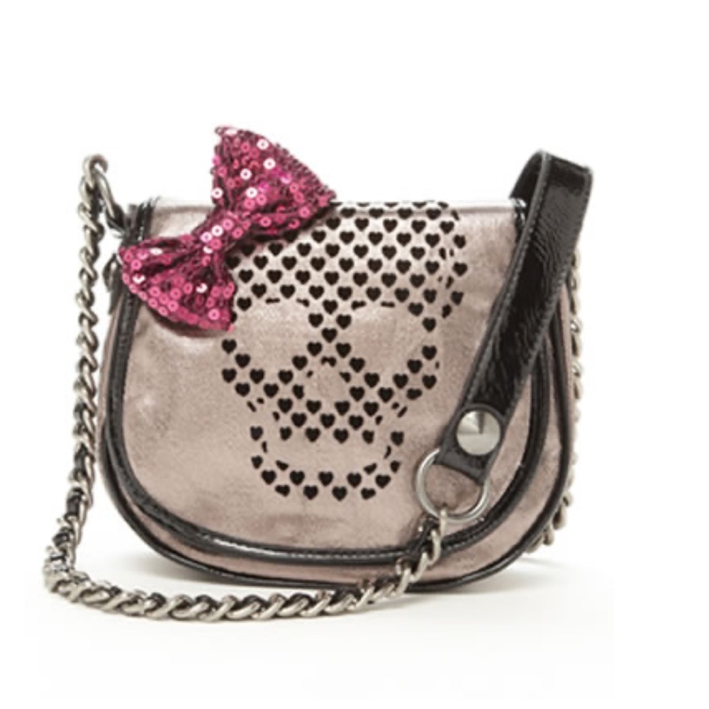 Betsey Johnson Silver and Black Heart Skull Crossbody Bag